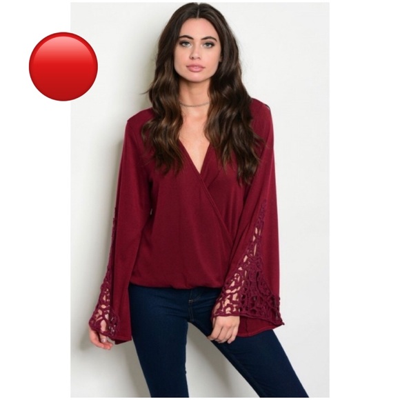 Tops - Bell sleeve wrap knit top or light sweater Wine